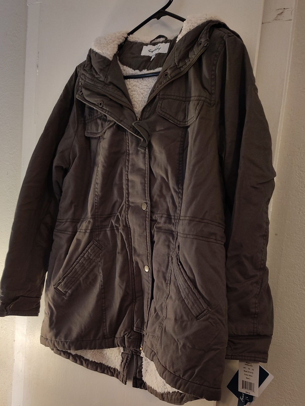 Shebby Sherpa-Lined Olive Utility Parka Jacket - Picture 1 of 8